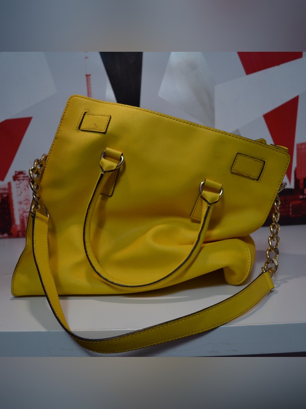 Michael Kors Bright Yellow Leather Tote with Gold Hardware - Picture 2 of 4